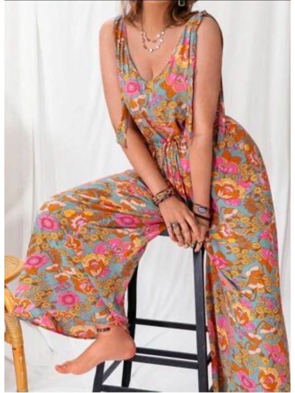Rusttydustty Floral Raccolta Carta Jumpsuit 2XL Hippie Boho